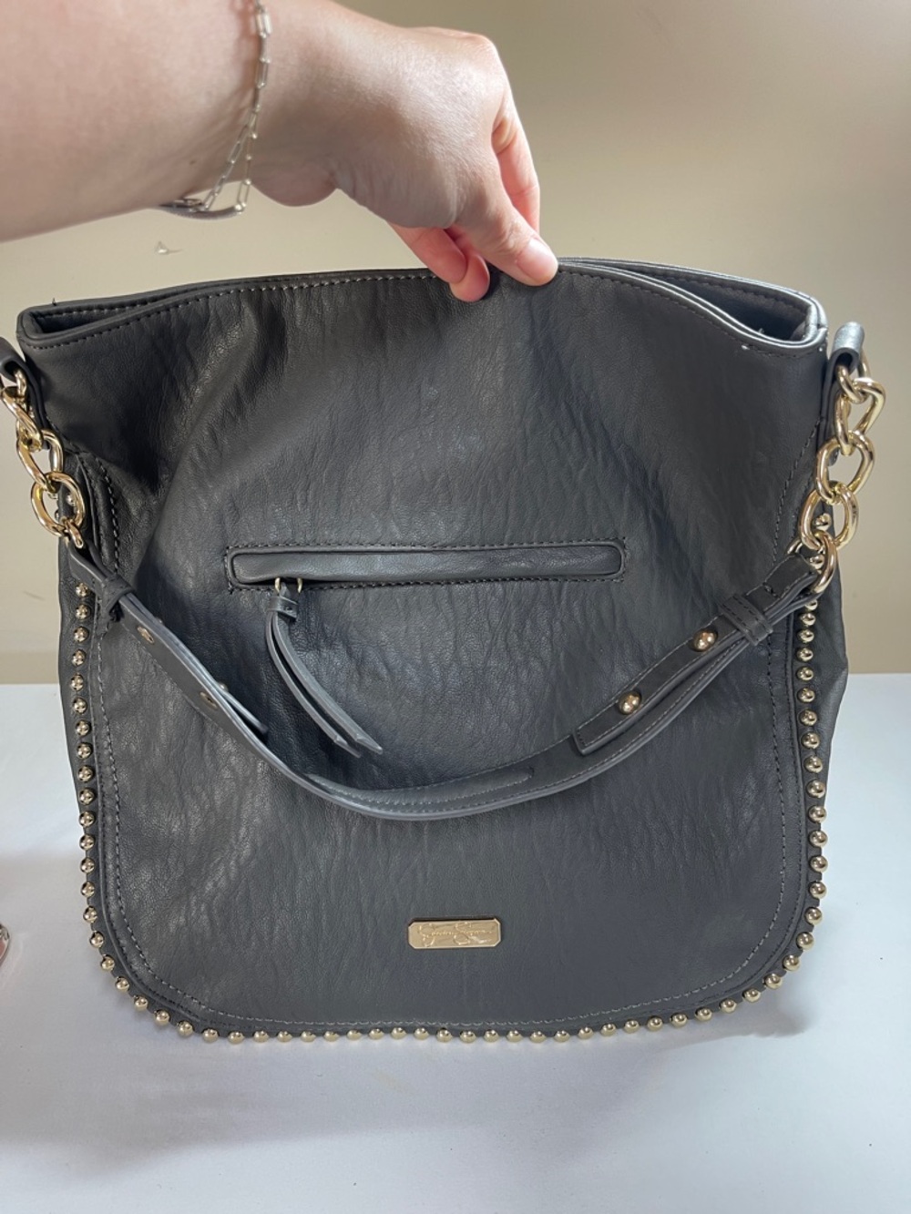 Jessica Simpson Gray Shoulder Bag with Gold Hardware